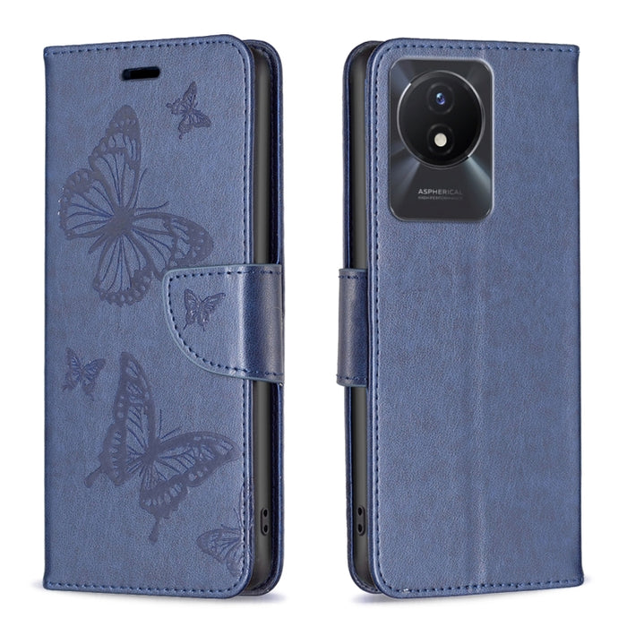Estuche para teléfono de cuero con estampado de dos mariposas en relieve, For vivo Y02 4G, For Xiaomi Redmi 12C, For Xiaomi Redmi K60 / K60 Pro, For Xiaomi Redmi Note 12 Pro+ Global, For Xiaomi Redmi Note 12 Pro 5G Global, For Xiaomi Redmi Note 12 Global