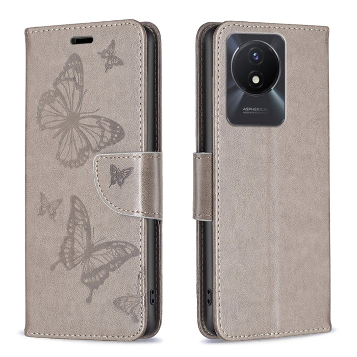 Estuche para teléfono de cuero con estampado de dos mariposas en relieve, For vivo Y02 4G, For Xiaomi Redmi 12C, For Xiaomi Redmi K60 / K60 Pro, For Xiaomi Redmi Note 12 Pro+ Global, For Xiaomi Redmi Note 12 Pro 5G Global, For Xiaomi Redmi Note 12 Global