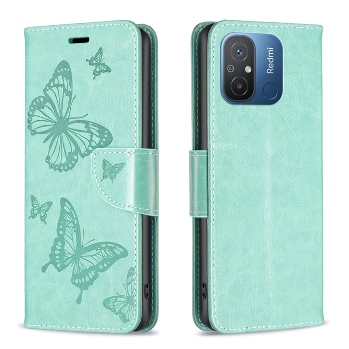 Estuche para teléfono de cuero con estampado de dos mariposas en relieve, For vivo Y02 4G, For Xiaomi Redmi 12C, For Xiaomi Redmi K60 / K60 Pro, For Xiaomi Redmi Note 12 Pro+ Global, For Xiaomi Redmi Note 12 Pro 5G Global, For Xiaomi Redmi Note 12 Global