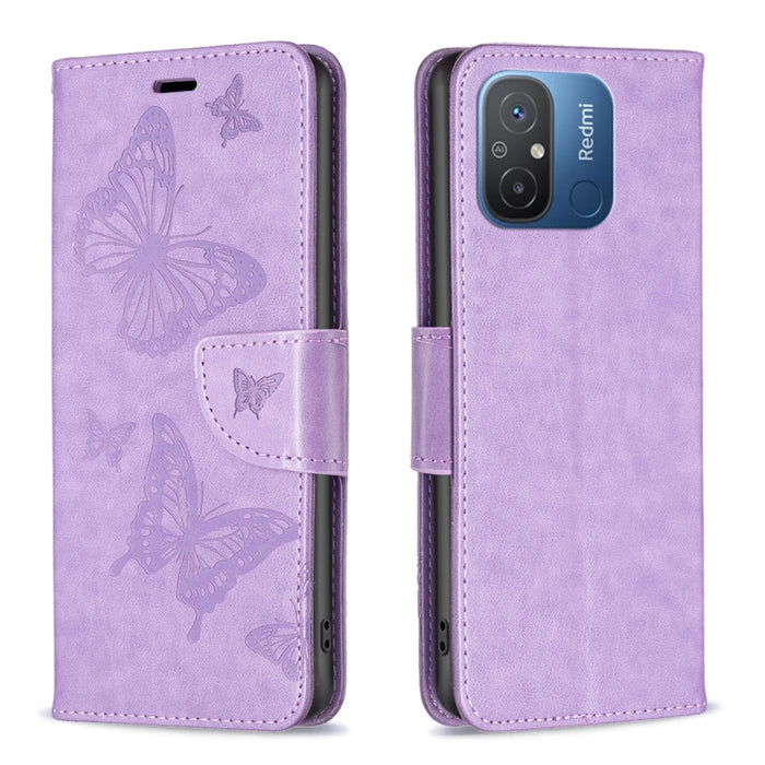 Estuche para teléfono de cuero con estampado de dos mariposas en relieve, For vivo Y02 4G, For Xiaomi Redmi 12C, For Xiaomi Redmi K60 / K60 Pro, For Xiaomi Redmi Note 12 Pro+ Global, For Xiaomi Redmi Note 12 Pro 5G Global, For Xiaomi Redmi Note 12 Global