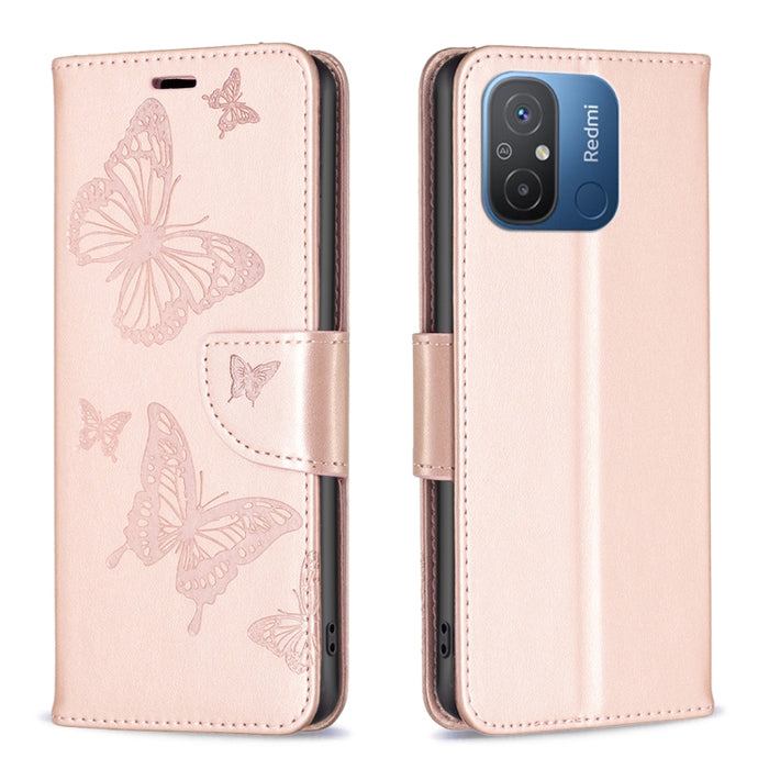 Estuche para teléfono de cuero con estampado de dos mariposas en relieve, For vivo Y02 4G, For Xiaomi Redmi 12C, For Xiaomi Redmi K60 / K60 Pro, For Xiaomi Redmi Note 12 Pro+ Global, For Xiaomi Redmi Note 12 Pro 5G Global, For Xiaomi Redmi Note 12 Global