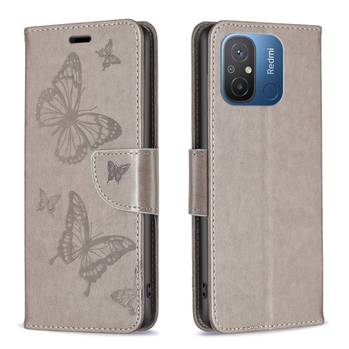 Estuche para teléfono de cuero con estampado de dos mariposas en relieve, For vivo Y02 4G, For Xiaomi Redmi 12C, For Xiaomi Redmi K60 / K60 Pro, For Xiaomi Redmi Note 12 Pro+ Global, For Xiaomi Redmi Note 12 Pro 5G Global, For Xiaomi Redmi Note 12 Global