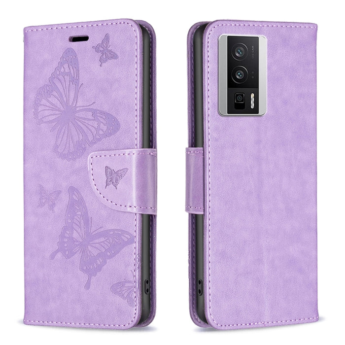 Estuche para teléfono de cuero con estampado de dos mariposas en relieve, For vivo Y02 4G, For Xiaomi Redmi 12C, For Xiaomi Redmi K60 / K60 Pro, For Xiaomi Redmi Note 12 Pro+ Global, For Xiaomi Redmi Note 12 Pro 5G Global, For Xiaomi Redmi Note 12 Global