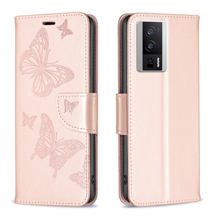 Estuche para teléfono de cuero con estampado de dos mariposas en relieve, For vivo Y02 4G, For Xiaomi Redmi 12C, For Xiaomi Redmi K60 / K60 Pro, For Xiaomi Redmi Note 12 Pro+ Global, For Xiaomi Redmi Note 12 Pro 5G Global, For Xiaomi Redmi Note 12 Global