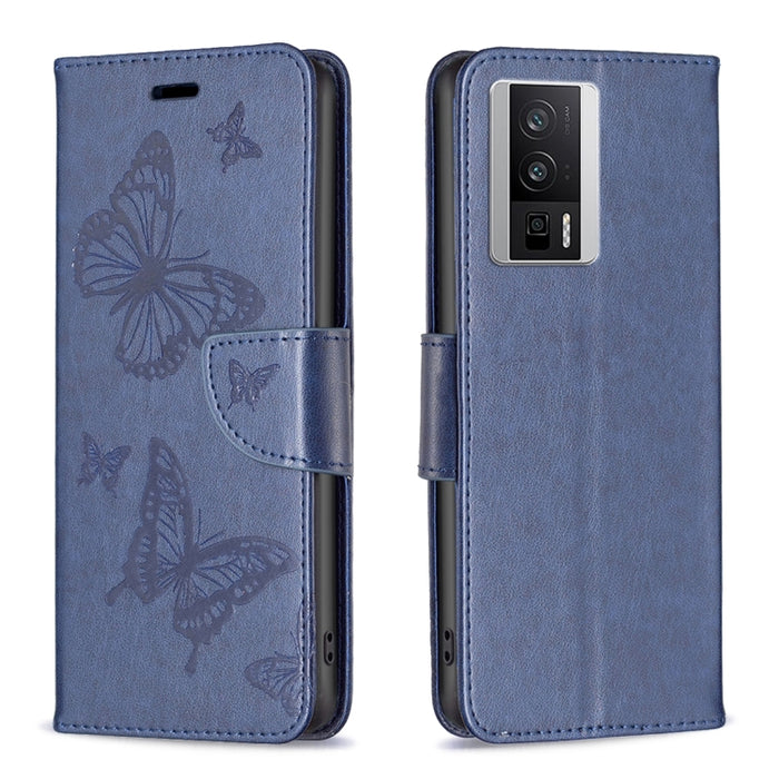 Estuche para teléfono de cuero con estampado de dos mariposas en relieve, For vivo Y02 4G, For Xiaomi Redmi 12C, For Xiaomi Redmi K60 / K60 Pro, For Xiaomi Redmi Note 12 Pro+ Global, For Xiaomi Redmi Note 12 Pro 5G Global, For Xiaomi Redmi Note 12 Global