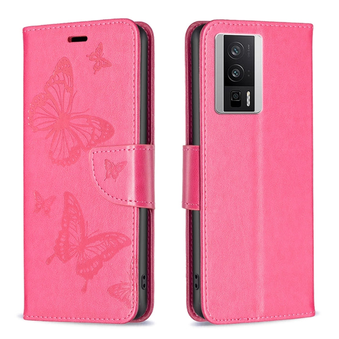 Estuche para teléfono de cuero con estampado de dos mariposas en relieve, For vivo Y02 4G, For Xiaomi Redmi 12C, For Xiaomi Redmi K60 / K60 Pro, For Xiaomi Redmi Note 12 Pro+ Global, For Xiaomi Redmi Note 12 Pro 5G Global, For Xiaomi Redmi Note 12 Global