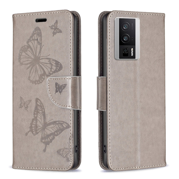 Estuche para teléfono de cuero con estampado de dos mariposas en relieve, For vivo Y02 4G, For Xiaomi Redmi 12C, For Xiaomi Redmi K60 / K60 Pro, For Xiaomi Redmi Note 12 Pro+ Global, For Xiaomi Redmi Note 12 Pro 5G Global, For Xiaomi Redmi Note 12 Global