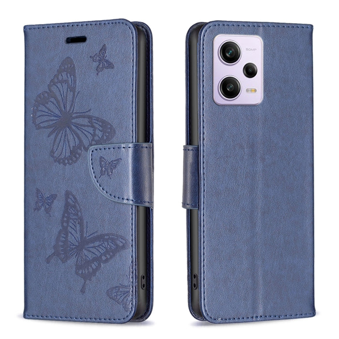 Estuche para teléfono de cuero con estampado de dos mariposas en relieve, For vivo Y02 4G, For Xiaomi Redmi 12C, For Xiaomi Redmi K60 / K60 Pro, For Xiaomi Redmi Note 12 Pro+ Global, For Xiaomi Redmi Note 12 Pro 5G Global, For Xiaomi Redmi Note 12 Global