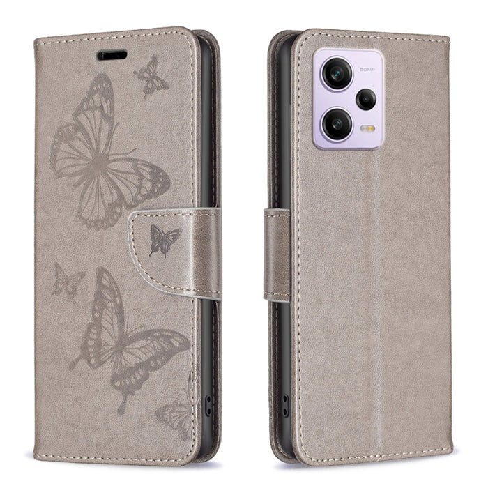 Estuche para teléfono de cuero con estampado de dos mariposas en relieve, For vivo Y02 4G, For Xiaomi Redmi 12C, For Xiaomi Redmi K60 / K60 Pro, For Xiaomi Redmi Note 12 Pro+ Global, For Xiaomi Redmi Note 12 Pro 5G Global, For Xiaomi Redmi Note 12 Global