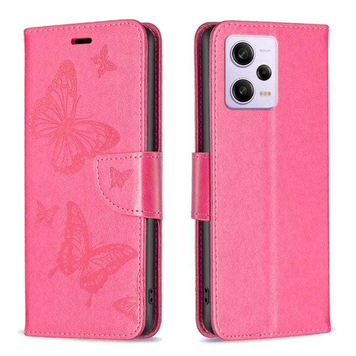 Estuche para teléfono de cuero con estampado de dos mariposas en relieve, For vivo Y02 4G, For Xiaomi Redmi 12C, For Xiaomi Redmi K60 / K60 Pro, For Xiaomi Redmi Note 12 Pro+ Global, For Xiaomi Redmi Note 12 Pro 5G Global, For Xiaomi Redmi Note 12 Global