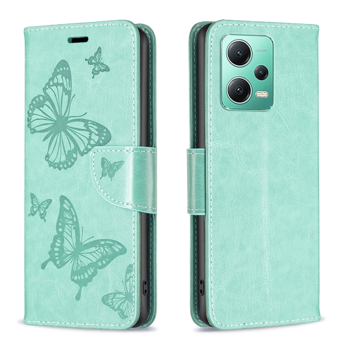 Estuche para teléfono de cuero con estampado de dos mariposas en relieve, For vivo Y02 4G, For Xiaomi Redmi 12C, For Xiaomi Redmi K60 / K60 Pro, For Xiaomi Redmi Note 12 Pro+ Global, For Xiaomi Redmi Note 12 Pro 5G Global, For Xiaomi Redmi Note 12 Global