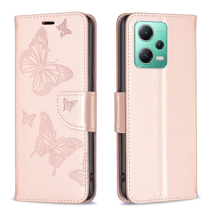 Estuche para teléfono de cuero con estampado de dos mariposas en relieve, For vivo Y02 4G, For Xiaomi Redmi 12C, For Xiaomi Redmi K60 / K60 Pro, For Xiaomi Redmi Note 12 Pro+ Global, For Xiaomi Redmi Note 12 Pro 5G Global, For Xiaomi Redmi Note 12 Global