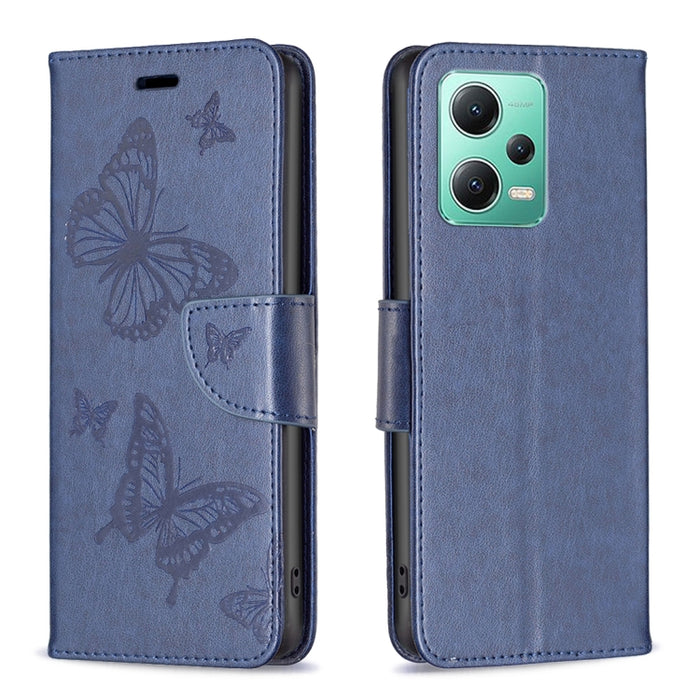 Estuche para teléfono de cuero con estampado de dos mariposas en relieve, For vivo Y02 4G, For Xiaomi Redmi 12C, For Xiaomi Redmi K60 / K60 Pro, For Xiaomi Redmi Note 12 Pro+ Global, For Xiaomi Redmi Note 12 Pro 5G Global, For Xiaomi Redmi Note 12 Global