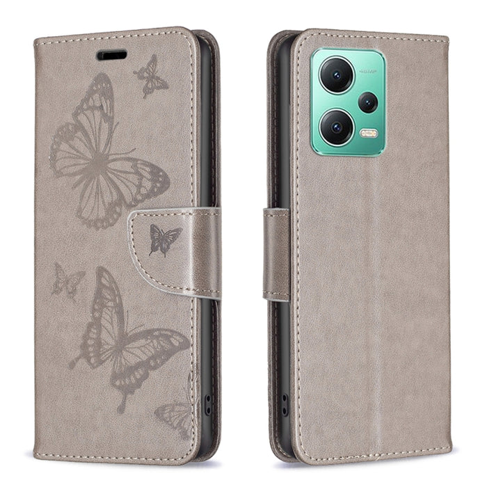 Estuche para teléfono de cuero con estampado de dos mariposas en relieve, For vivo Y02 4G, For Xiaomi Redmi 12C, For Xiaomi Redmi K60 / K60 Pro, For Xiaomi Redmi Note 12 Pro+ Global, For Xiaomi Redmi Note 12 Pro 5G Global, For Xiaomi Redmi Note 12 Global
