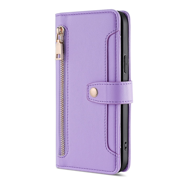 Estuche para teléfono de cuero con cremallera cruzada con textura de oveja, For TCL 405 / 406 / 408, For vivo S16 / S16 Pro, For vivo Y02 4G, For Fujitsu Arrows N F-51C, For Xiaomi Redmi K60E, For Xiaomi Redmi K60 / K60 Pro, For Honor 80 GT            ...