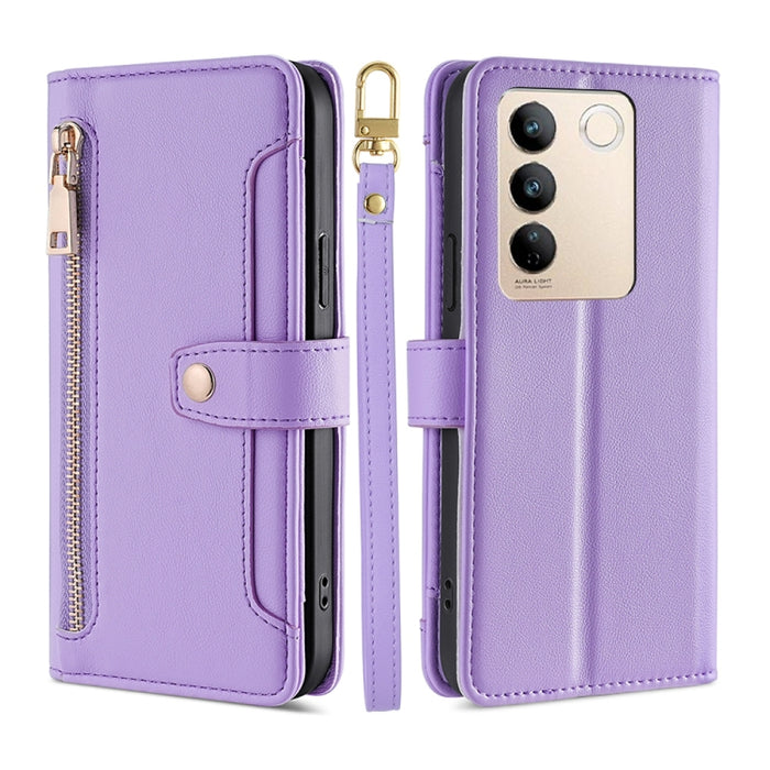 Estuche para teléfono de cuero con cremallera cruzada con textura de oveja, For TCL 405 / 406 / 408, For vivo S16 / S16 Pro, For vivo Y02 4G, For Fujitsu Arrows N F-51C, For Xiaomi Redmi K60E, For Xiaomi Redmi K60 / K60 Pro, For Honor 80 GT            ...