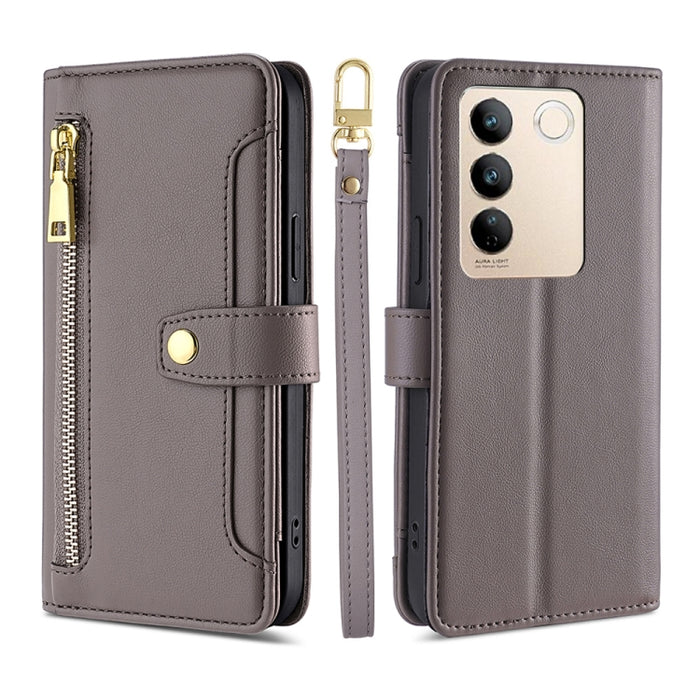 Estuche para teléfono de cuero con cremallera cruzada con textura de oveja, For TCL 405 / 406 / 408, For vivo S16 / S16 Pro, For vivo Y02 4G, For Fujitsu Arrows N F-51C, For Xiaomi Redmi K60E, For Xiaomi Redmi K60 / K60 Pro, For Honor 80 GT            ...