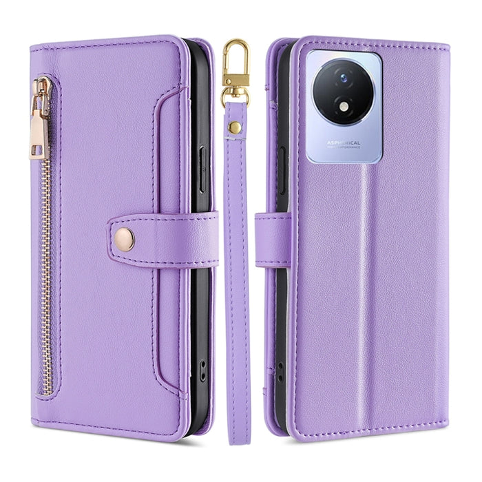 Estuche para teléfono de cuero con cremallera cruzada con textura de oveja, For TCL 405 / 406 / 408, For vivo S16 / S16 Pro, For vivo Y02 4G, For Fujitsu Arrows N F-51C, For Xiaomi Redmi K60E, For Xiaomi Redmi K60 / K60 Pro, For Honor 80 GT            ...