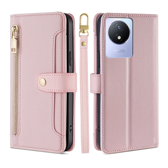 Estuche para teléfono de cuero con cremallera cruzada con textura de oveja, For TCL 405 / 406 / 408, For vivo S16 / S16 Pro, For vivo Y02 4G, For Fujitsu Arrows N F-51C, For Xiaomi Redmi K60E, For Xiaomi Redmi K60 / K60 Pro, For Honor 80 GT            ...