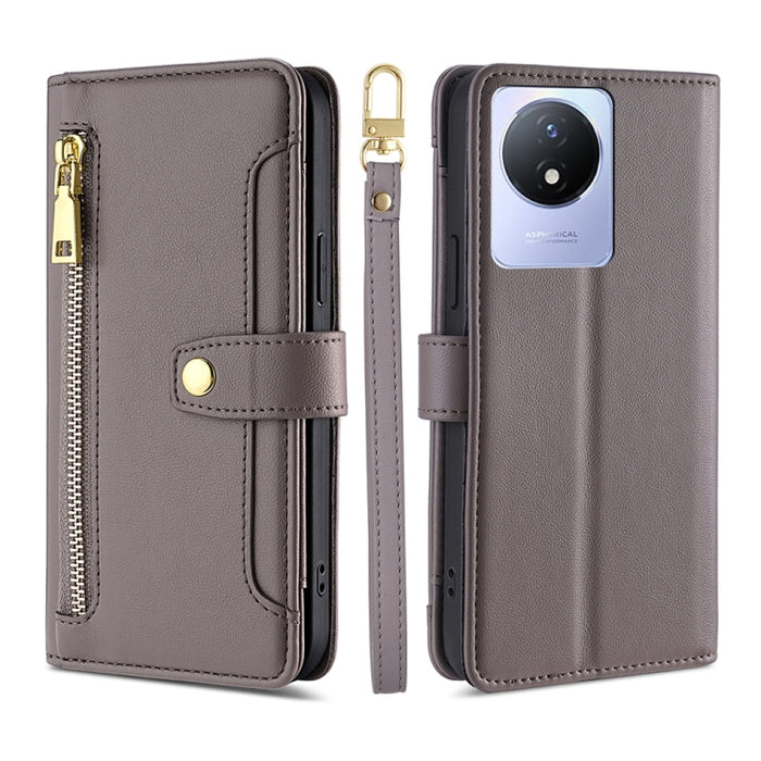 Estuche para teléfono de cuero con cremallera cruzada con textura de oveja, For TCL 405 / 406 / 408, For vivo S16 / S16 Pro, For vivo Y02 4G, For Fujitsu Arrows N F-51C, For Xiaomi Redmi K60E, For Xiaomi Redmi K60 / K60 Pro, For Honor 80 GT            ...