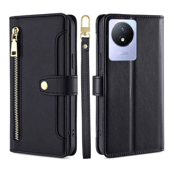 Estuche para teléfono de cuero con cremallera cruzada con textura de oveja, For TCL 405 / 406 / 408, For vivo S16 / S16 Pro, For vivo Y02 4G, For Fujitsu Arrows N F-51C, For Xiaomi Redmi K60E, For Xiaomi Redmi K60 / K60 Pro, For Honor 80 GT            ...