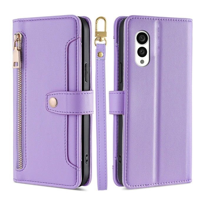 Estuche para teléfono de cuero con cremallera cruzada con textura de oveja, For TCL 405 / 406 / 408, For vivo S16 / S16 Pro, For vivo Y02 4G, For Fujitsu Arrows N F-51C, For Xiaomi Redmi K60E, For Xiaomi Redmi K60 / K60 Pro, For Honor 80 GT            ...