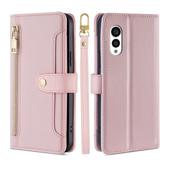 Estuche para teléfono de cuero con cremallera cruzada con textura de oveja, For TCL 405 / 406 / 408, For vivo S16 / S16 Pro, For vivo Y02 4G, For Fujitsu Arrows N F-51C, For Xiaomi Redmi K60E, For Xiaomi Redmi K60 / K60 Pro, For Honor 80 GT            ...