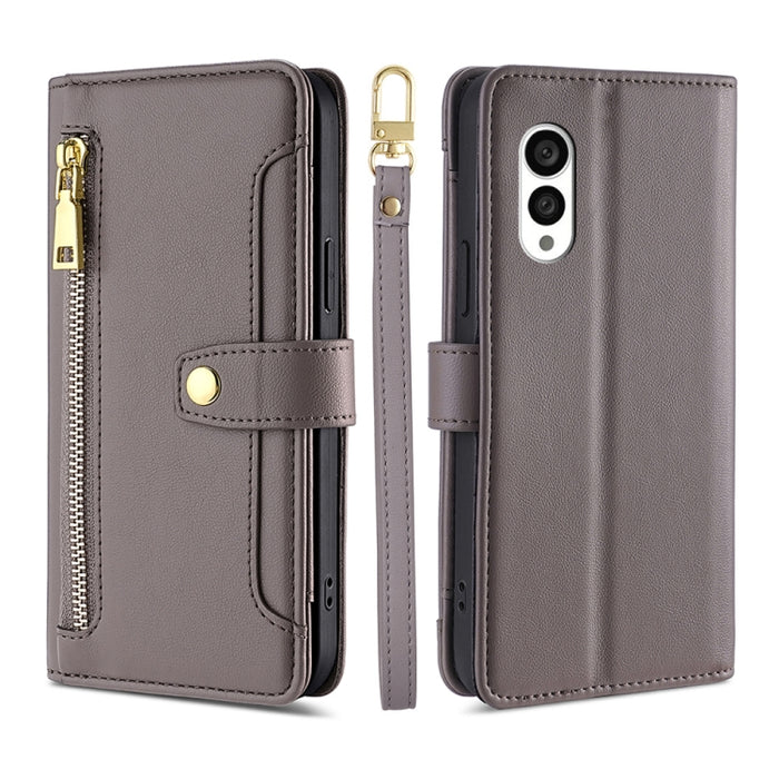 Estuche para teléfono de cuero con cremallera cruzada con textura de oveja, For TCL 405 / 406 / 408, For vivo S16 / S16 Pro, For vivo Y02 4G, For Fujitsu Arrows N F-51C, For Xiaomi Redmi K60E, For Xiaomi Redmi K60 / K60 Pro, For Honor 80 GT            ...