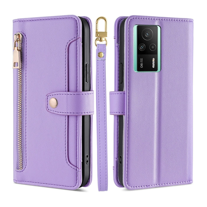 Estuche para teléfono de cuero con cremallera cruzada con textura de oveja, For TCL 405 / 406 / 408, For vivo S16 / S16 Pro, For vivo Y02 4G, For Fujitsu Arrows N F-51C, For Xiaomi Redmi K60E, For Xiaomi Redmi K60 / K60 Pro, For Honor 80 GT            ...