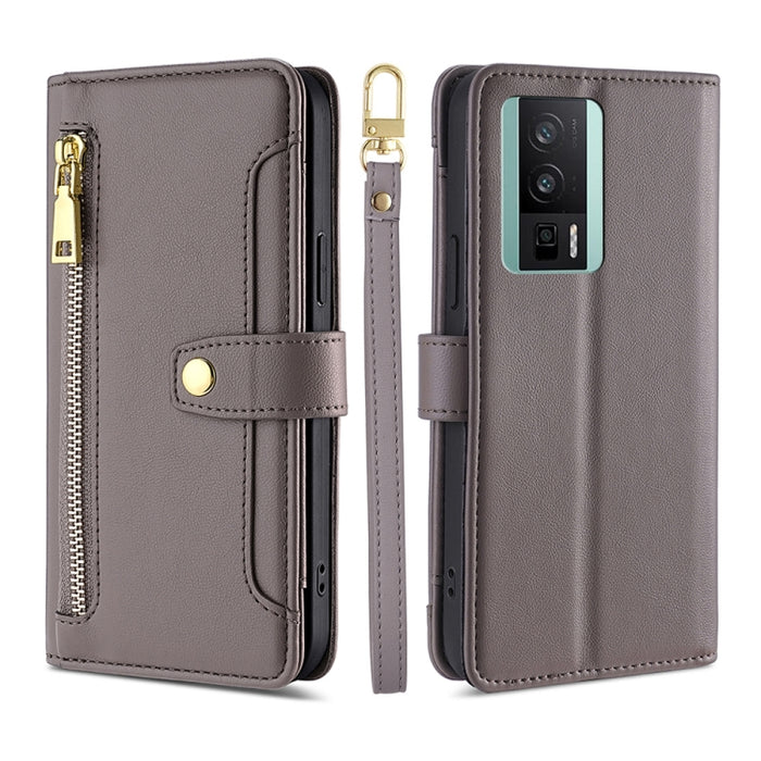 Estuche para teléfono de cuero con cremallera cruzada con textura de oveja, For TCL 405 / 406 / 408, For vivo S16 / S16 Pro, For vivo Y02 4G, For Fujitsu Arrows N F-51C, For Xiaomi Redmi K60E, For Xiaomi Redmi K60 / K60 Pro, For Honor 80 GT            ...