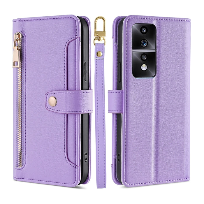 Estuche para teléfono de cuero con cremallera cruzada con textura de oveja, For TCL 405 / 406 / 408, For vivo S16 / S16 Pro, For vivo Y02 4G, For Fujitsu Arrows N F-51C, For Xiaomi Redmi K60E, For Xiaomi Redmi K60 / K60 Pro, For Honor 80 GT            ...