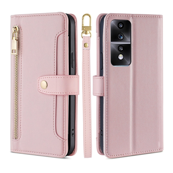 Estuche para teléfono de cuero con cremallera cruzada con textura de oveja, For TCL 405 / 406 / 408, For vivo S16 / S16 Pro, For vivo Y02 4G, For Fujitsu Arrows N F-51C, For Xiaomi Redmi K60E, For Xiaomi Redmi K60 / K60 Pro, For Honor 80 GT            ...