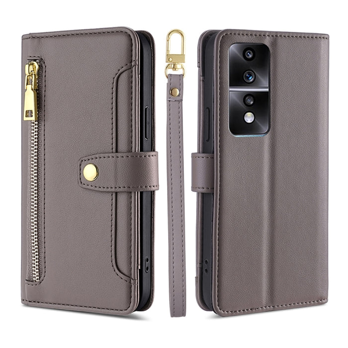 Estuche para teléfono de cuero con cremallera cruzada con textura de oveja, For TCL 405 / 406 / 408, For vivo S16 / S16 Pro, For vivo Y02 4G, For Fujitsu Arrows N F-51C, For Xiaomi Redmi K60E, For Xiaomi Redmi K60 / K60 Pro, For Honor 80 GT            ...