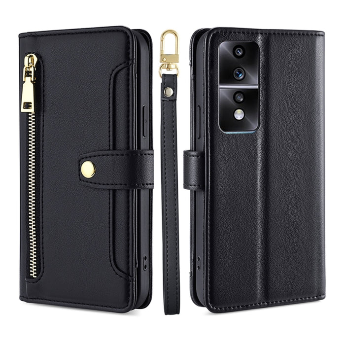 Estuche para teléfono de cuero con cremallera cruzada con textura de oveja, For TCL 405 / 406 / 408, For vivo S16 / S16 Pro, For vivo Y02 4G, For Fujitsu Arrows N F-51C, For Xiaomi Redmi K60E, For Xiaomi Redmi K60 / K60 Pro, For Honor 80 GT            ...