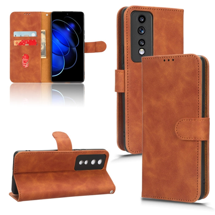 Estuche para teléfono de cuero con tapa magnética Skin Feel, For vivo Y02 4G, For Honor 80 GT, For Motorola Moto X40, For Xiaomi Redmi K60E 5G, For ZTE nubia Red Magic 8 Pro 5G