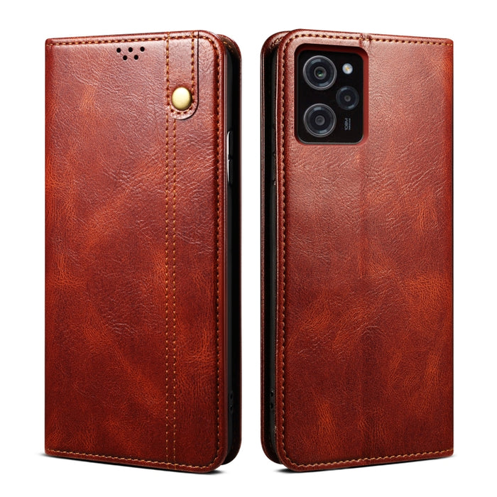 Caja de teléfono de cuero con textura de caballo loco de cera de aceite, For Xiaomi Poco C50, For Xiaomi Poco X5 Pro 5G / Redmi Note 12 Pro Speed