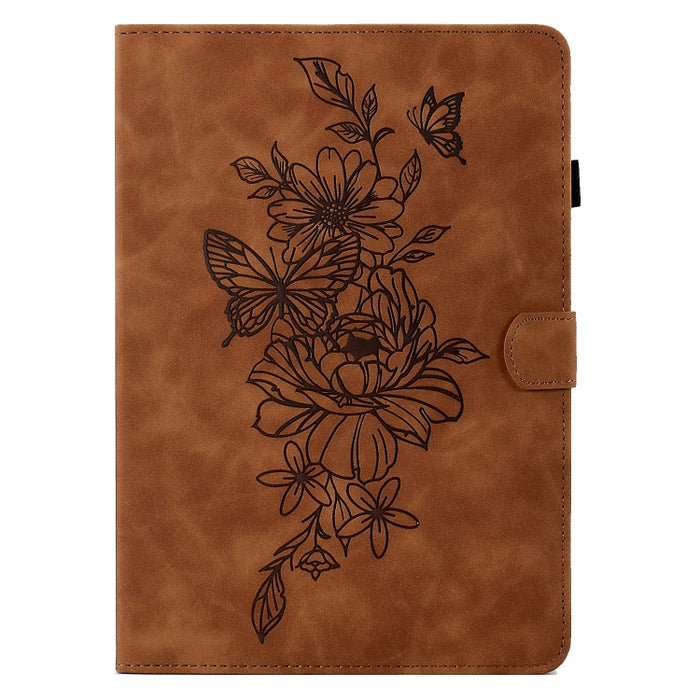 Estuche para tableta inteligente de cuero con relieve de mariposa peonía, For iPad 10.2 2020/2019 / Air 10.5 2019, For iPad 2025 / 2022, For iPad Air / Air 2 / 9.7 2017 / 9.7 2018, For iPad mini 2024 / mini 6, For iPad mini 5 / 4 / 3 / 2 / 1�����������...