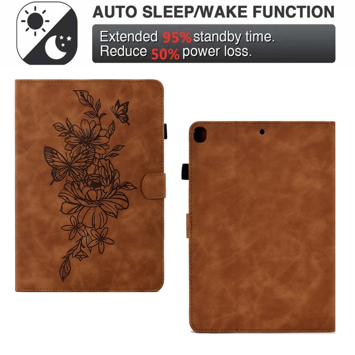 Estuche para tableta inteligente de cuero con relieve de mariposa peonía, For iPad 10.2 2020/2019 / Air 10.5 2019, For iPad 2025 / 2022, For iPad Air / Air 2 / 9.7 2017 / 9.7 2018, For iPad mini 2024 / mini 6, For iPad mini 5 / 4 / 3 / 2 / 1�����������...
