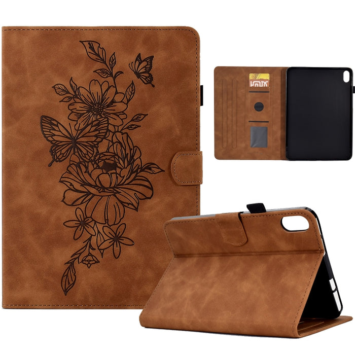Estuche para tableta inteligente de cuero con relieve de mariposa peonía, For iPad 10.2 2020/2019 / Air 10.5 2019, For iPad 2025 / 2022, For iPad Air / Air 2 / 9.7 2017 / 9.7 2018, For iPad mini 2024 / mini 6, For iPad mini 5 / 4 / 3 / 2 / 1�����������...