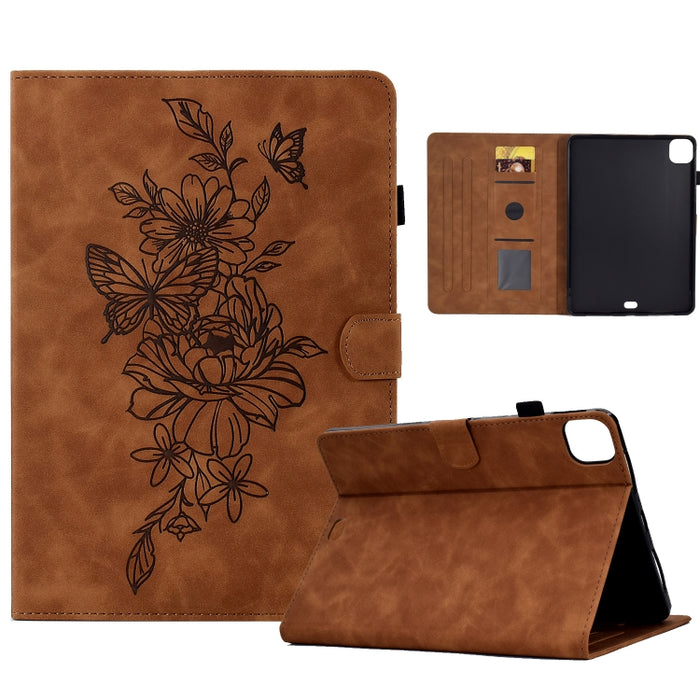 Estuche para tableta inteligente de cuero con relieve de mariposa peonía, For iPad 10.2 2020/2019 / Air 10.5 2019, For iPad 2025 / 2022, For iPad Air / Air 2 / 9.7 2017 / 9.7 2018, For iPad mini 2024 / mini 6, For iPad mini 5 / 4 / 3 / 2 / 1�����������...