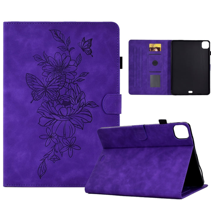 Estuche para tableta inteligente de cuero con relieve de mariposa peonía, For iPad 10.2 2020/2019 / Air 10.5 2019, For iPad 2025 / 2022, For iPad Air / Air 2 / 9.7 2017 / 9.7 2018, For iPad mini 2024 / mini 6, For iPad mini 5 / 4 / 3 / 2 / 1�����������...