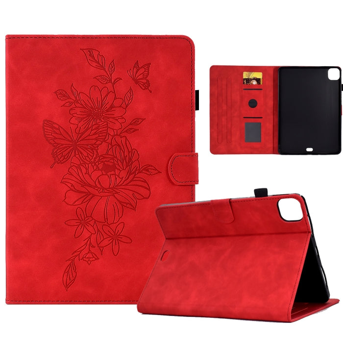 Estuche para tableta inteligente de cuero con relieve de mariposa peonía, For iPad 10.2 2020/2019 / Air 10.5 2019, For iPad 2025 / 2022, For iPad Air / Air 2 / 9.7 2017 / 9.7 2018, For iPad mini 2024 / mini 6, For iPad mini 5 / 4 / 3 / 2 / 1�����������...