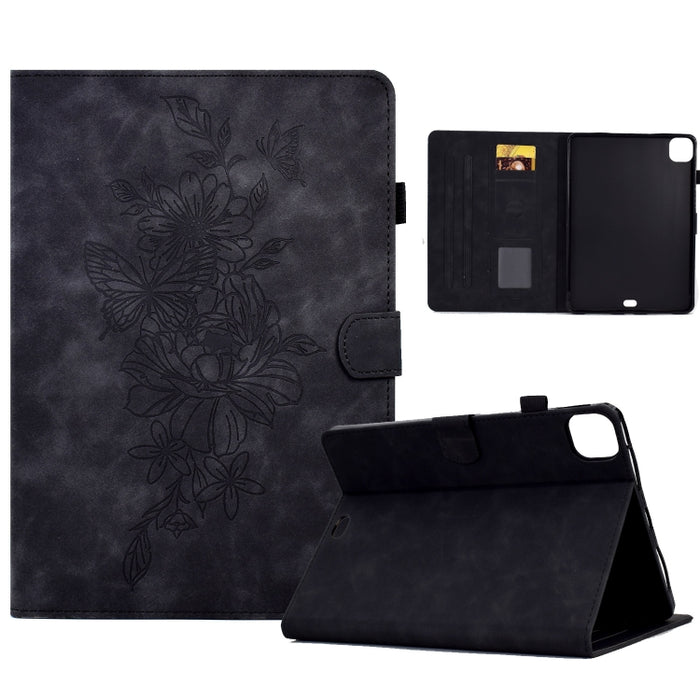 Estuche para tableta inteligente de cuero con relieve de mariposa peonía, For iPad 10.2 2020/2019 / Air 10.5 2019, For iPad 2025 / 2022, For iPad Air / Air 2 / 9.7 2017 / 9.7 2018, For iPad mini 2024 / mini 6, For iPad mini 5 / 4 / 3 / 2 / 1�����������...
