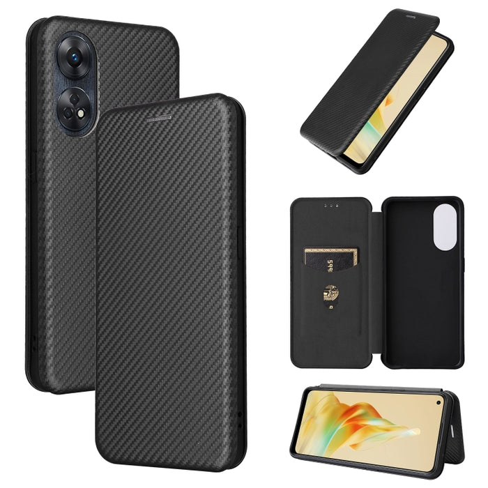 Estuche para teléfono de cuero con textura de fibra de carbono, For OPPO Reno8 T 4G, For Motorola Moto E13 4G, For Motorola Moto G73 5G, For Xiaomi Redmi 12C