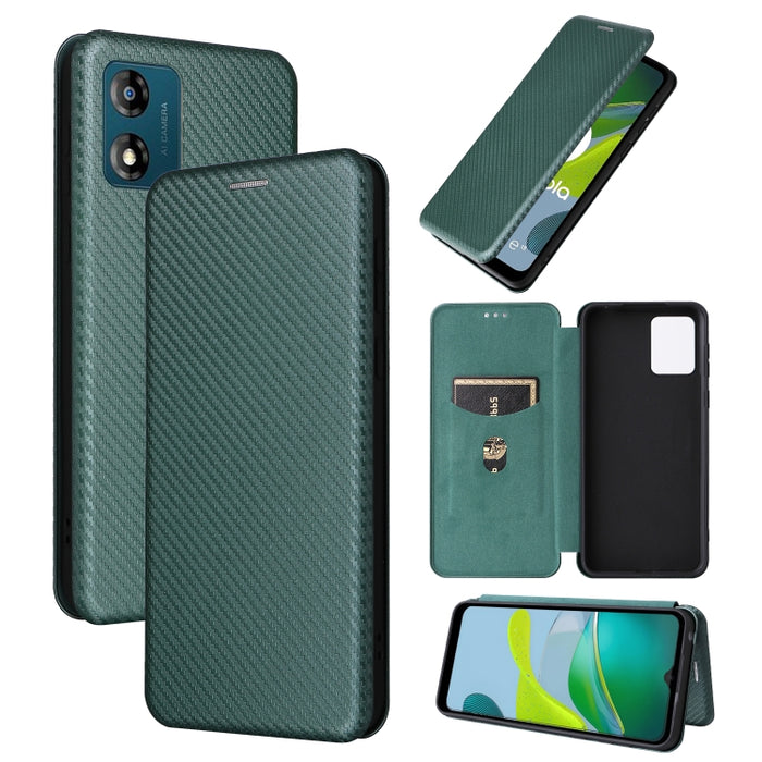 Estuche para teléfono de cuero con textura de fibra de carbono, For OPPO Reno8 T 4G, For Motorola Moto E13 4G, For Motorola Moto G73 5G, For Xiaomi Redmi 12C