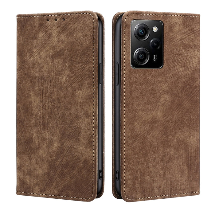 Estuche para teléfono de cuero magnético con cepillo antirrobo RFID, For Motorola Moto E13 4G, For OPPO A17k, For OPPO Reno8 T 4G, For Xiaomi Poco X5 Pro / Redmi Note 12 Pro Speed, For Honor X9a 5G