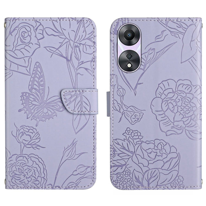 HT03 Skin Feel Butterfly Estuche de cuero con tapa en relieve para teléfono, For OPPO Reno8 T 5G/A1 Pro 5G, For Xiaomi 13 Lite, For Samsung Galaxy A24 4G
