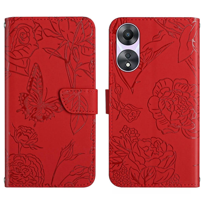 HT03 Skin Feel Butterfly Estuche de cuero con tapa en relieve para teléfono, For OPPO Reno8 T 5G/A1 Pro 5G, For Xiaomi 13 Lite, For Samsung Galaxy A24 4G
