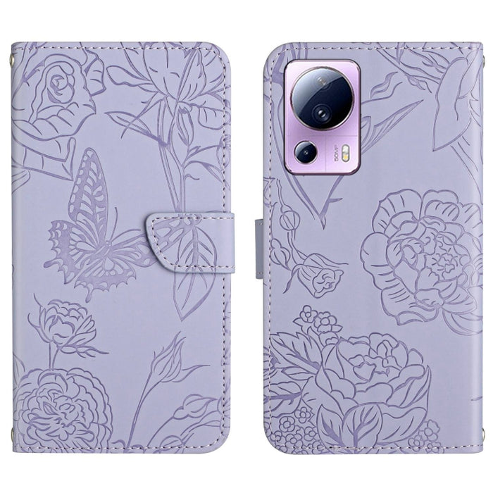 HT03 Skin Feel Butterfly Estuche de cuero con tapa en relieve para teléfono, For OPPO Reno8 T 5G/A1 Pro 5G, For Xiaomi 13 Lite, For Samsung Galaxy A24 4G