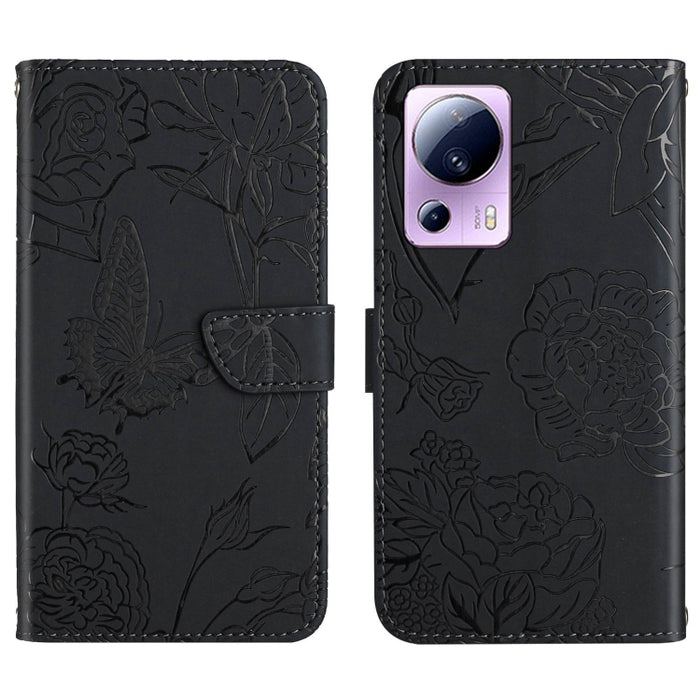 HT03 Skin Feel Butterfly Estuche de cuero con tapa en relieve para teléfono, For OPPO Reno8 T 5G/A1 Pro 5G, For Xiaomi 13 Lite, For Samsung Galaxy A24 4G